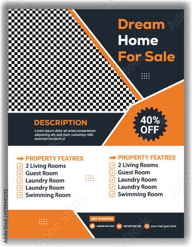 Modern Real Estate Flyer Template Orange and Black Dream Home for Sale Poster Design