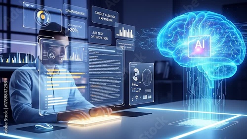 AI Analyst Working on Data Visualization and Artificial Intelligence Research in Modern Office Setting