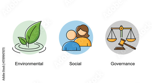 Discover the vital ESG framework icons environmental social and governance for corporate responsibility and sustainable business success, Generative AI.