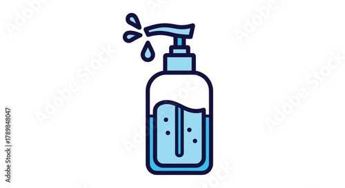 Refreshing hand sanitizer dispenser with refreshing blue liquid and droplets for instant hygiene and cleanliness on the go, Generative AI.