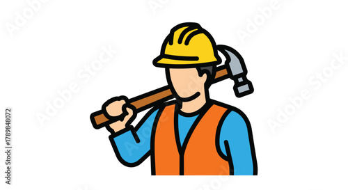 Skilled construction worker carrying hammer over shoulder ready for job site tasks symbolizing dedication and hard work in building industry, Generative AI.