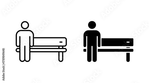 Person standing next to bench icon set vector illustration of person standing next to bench in black and white