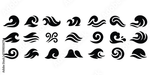Collection of Stylized Black Wave Icons