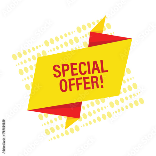 Special offer banner with red and yellow colors and dotted pattern, vector illustration