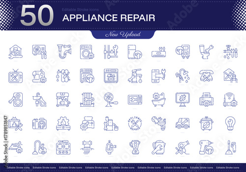 APPLIANCE REPAIR stroke icon. APPLIANCE REPAIR line icon set. editable stroke icon pack. Line, Thin, Linear Style Icon Bundle. Fully Customizable