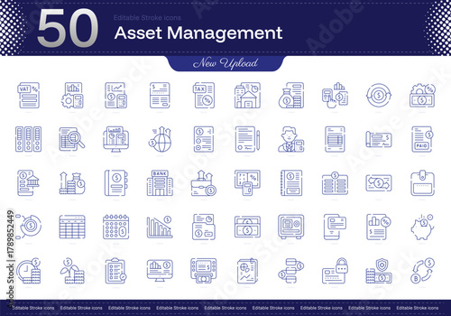 Asset Management stroke icon. Asset Management line icon set. editable stroke icon pack. Line, Thin, Linear Style Icon Bundle. Fully Customizable