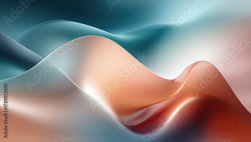 Fototapeta Naklejka Na Ścianę i Meble -  Abstract wavy forms in teal, peach, and orange hues.  Smooth, flowing, and dynamic curves create a sense of movement and depth