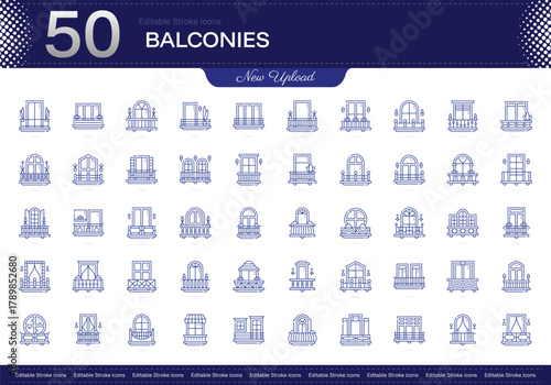 BALCONIES stroke icon. BALCONIES line icon set. editable stroke icon pack. Line, Thin, Linear Style Icon Bundle. Fully Customizabl