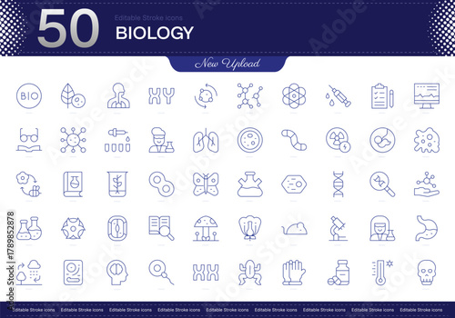Biology stroke icon. Biology line icon set. editable stroke icon pack. Line, Thin, Linear Style Icon Bundle. Fully Customizable
