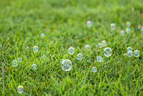 Beautiful soap bubbles on g...