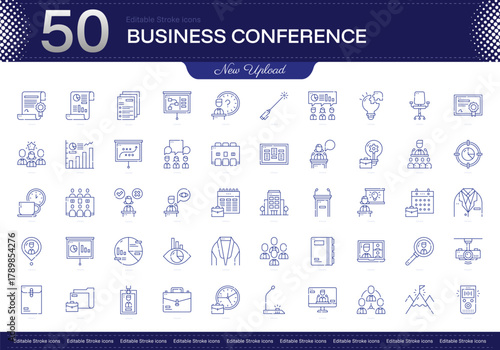 Business Conference stroke icon. Business Conference line icon set. editable stroke icon pack. Line, Thin, Linear Style Icon Bundle. Fully Customizable