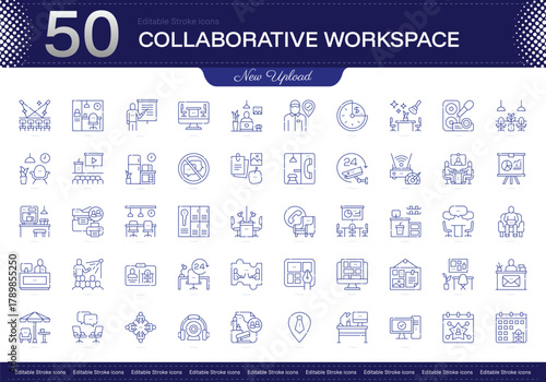 Collaborative Workspace stroke icon. Collaborative Workspace line icon set. editable stroke icon pack. Line, Thin, Linear Style Icon Bundle. Fully Customizable