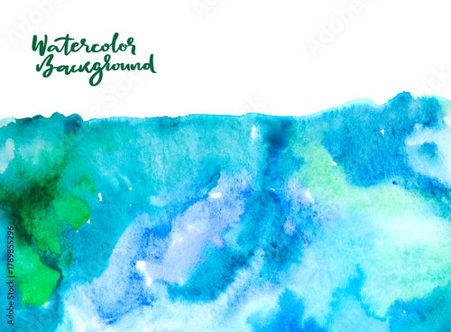 Real Hand Drawn Watercolor Light Blue and Green Abstract Background