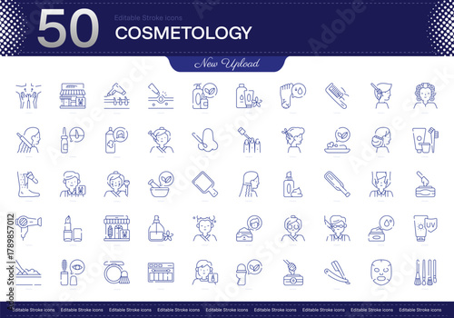 Cosmetology stroke icon. Cosmetology line icon set. editable stroke icon pack. Line, Thin, Linear Style Icon Bundle. Fully Customizable Skincare, Makeup, Haircare, Esthetics, Beauty