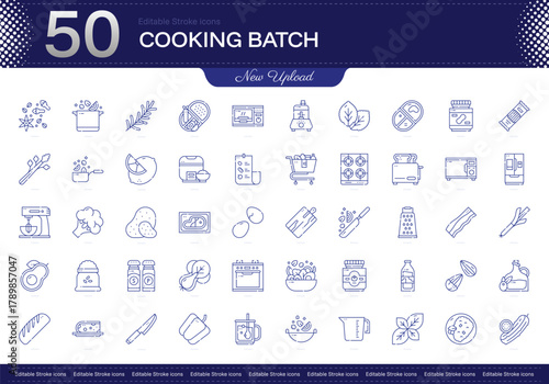 Cooking Batch stroke icon. Cooking Batch line icon set. editable stroke icon pack. Line, Thin, Linear Style Icon Bundle. Fully Customizable Meal prep, Time-saving, Efficiency, Portioning, Freezing