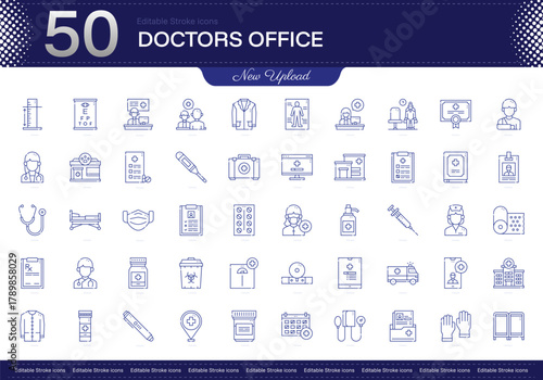 Doctors Office stroke icon. Doctors Office line icon set. editable stroke icon pack. Line, Thin, Linear Style Icon Bundle. Fully Customizable Appointments, Records, Examination, Prescription, Consulta