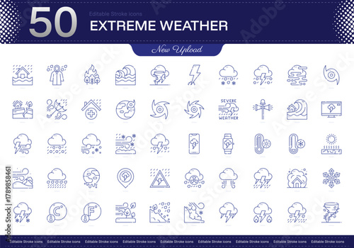 Extreme Weather stroke icon. Extreme Weather line icon set. editable stroke icon pack. Line, Thin, Linear Style Icon Bundle. Fully Customizable, Storms, Heatwave, Flooding, Drought, Hurricane