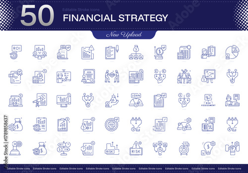 Financial Strategy stroke icon. Financial Strategy line icon set. editable stroke icon pack. Line, Thin, Linear Style Icon Bundle. Fully Customizable., Budgeting, Investment, Risk, Growth