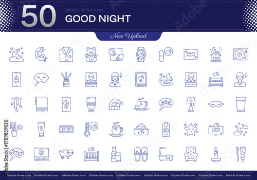 Good Night stroke icon. Good Night line icon set. editable stroke icon pack. Line, Thin, Linear Style Icon Bundle. Fully Customizable, Sleep, Moon, Stars, Calm, Rest