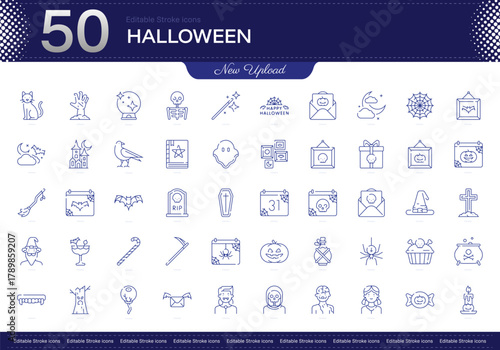 Halloween stroke icon. Halloween line icon set. editable stroke icon pack. Line, Thin, Linear Style Icon Bundle. Fully Customizable, costumes, pumpkins, spooky, haunted, candy