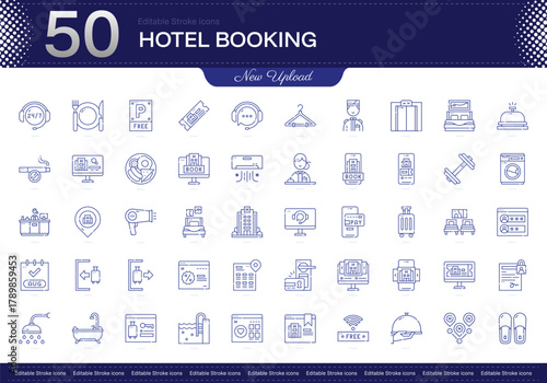 Hotel Booking stroke icon. Hotel Booking line icon set. editable stroke icon pack. Line, Thin, Linear Style Icon Bundle. Fully Customizable, Reservation, Accommodation, Check-in, Availability
