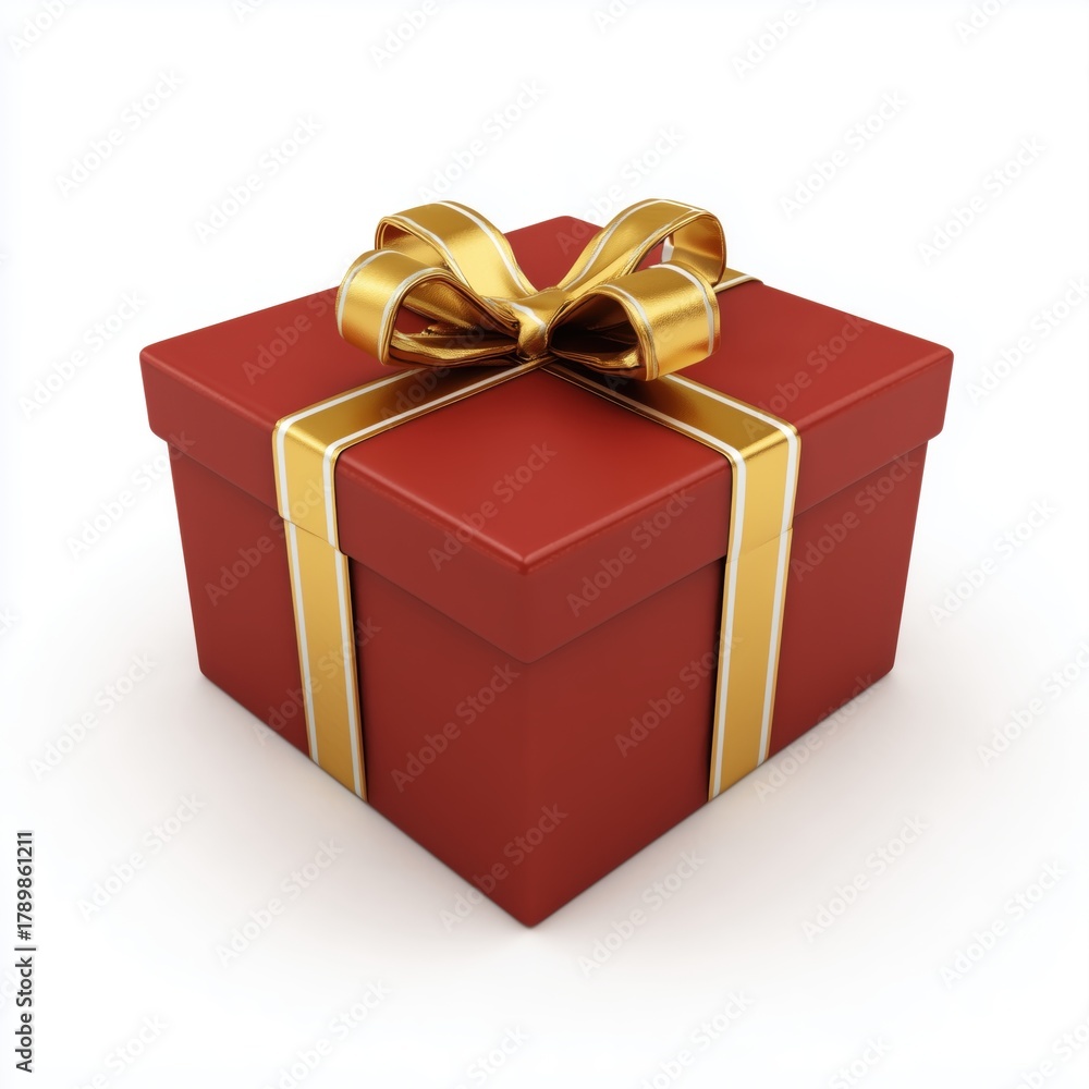 Obraz premium Elegant red gift box for Christmas, Birthday, or Valentine's Day, Single 3D render of a red present with golden ribbon