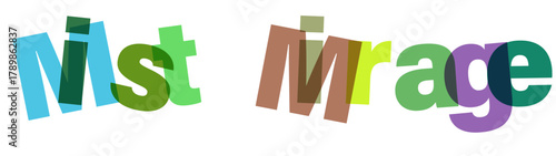 Mist Mirage: Abstract Typography with Interlocking Letters for Unique Projects Colorful Word Art Concept Isolated on Transparent Backdrop