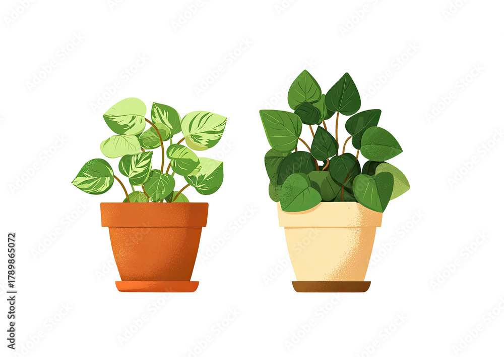 Obraz premium Two potted plants with leafy foliage
