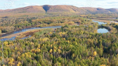 Aerial View of Autumn Highway in Daxing'anling, Heilongjiang, China
