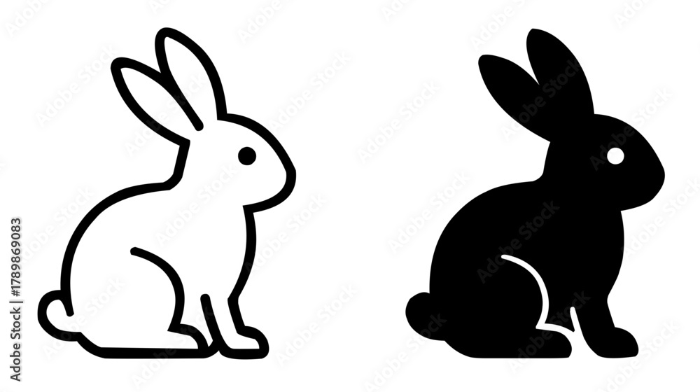 Fototapeta premium Minimalist icon, rabbit vector, black and white, outline and silhouette