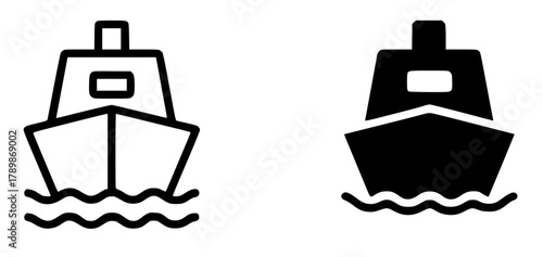 Minimalist icon, boat vector, black and white, outline and silhouette