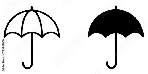 Minimalist icon, umbrella vector, black and white, outline and silhouette