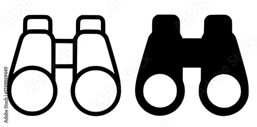 Minimalist icon, binoculars vector, black and white, outline and silhouette