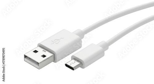 Wallpaper Mural White USB A to Micro-B Charging Cable Isolated Cutout Transparent PNG Torontodigital.ca
