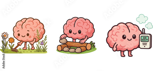 cute brain planting trees and growing vegetables