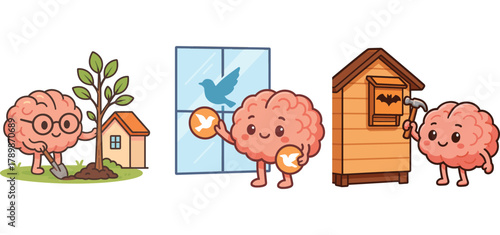 cute brain saving water and using wind energy