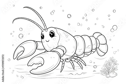 cute black and white lobster swimming underwater clip art preview