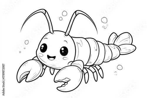cute black and white lobster smiling underwater clip art preview