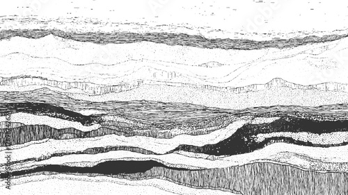 Black and white abstract layered geological strata texture background