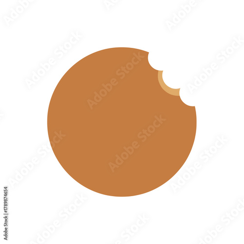 Simple flat vector illustration of a brown cookie with a bite mark.