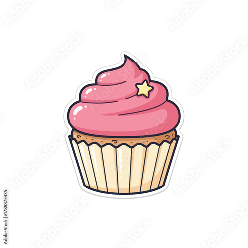 Delicious Pink Frosted Cupcake with a Golden Star Topping.