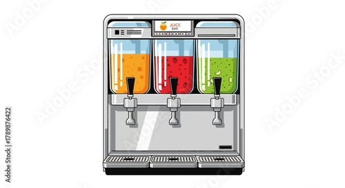 Drink dispenser with three containers filled with colorful beverages on a white background.