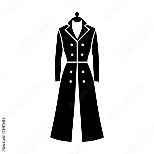 Stylish Trench Coat Winter Fashion Icon – Minimalist Vector on White Background.