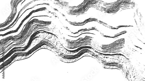 Black and white abstract wavy lines texture with rough granular detail background