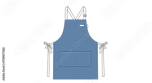 Blue apron with white straps and pocket isolated on a white background.