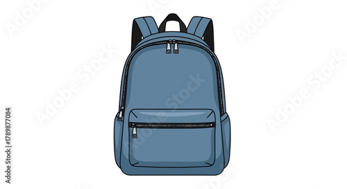 Blue backpack with black straps and zippers isolated on a white background.