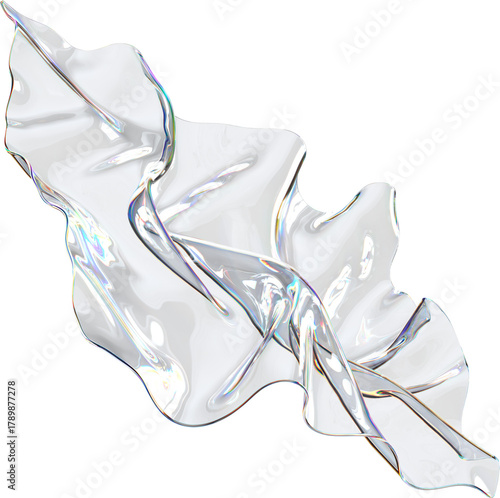 3D Glass dispersion abstract cloth element. Reflecton shape on transparent background. Realistic graphic glare and transparency effect