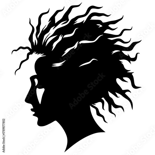 Silhouette portrait of tangled hair