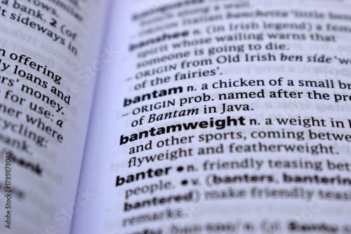 Close Up Of English Dictionary Page With Word - bantamweight