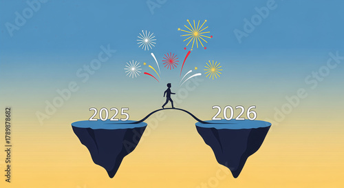 Close-up portrait of a thoughtful young woman in the sky going from 2025 to 2026